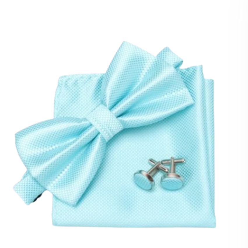 Light Blue Cufflinks Bow Tie And Hanky Set