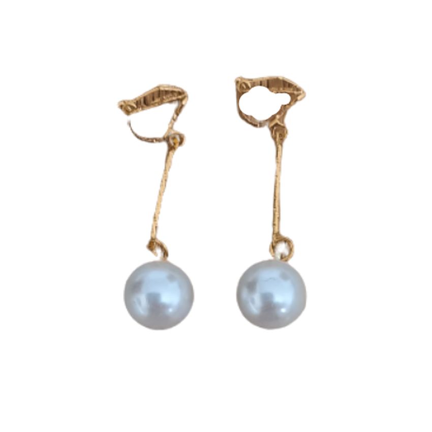 Long Circle Pearl Drop Clip On Earrings