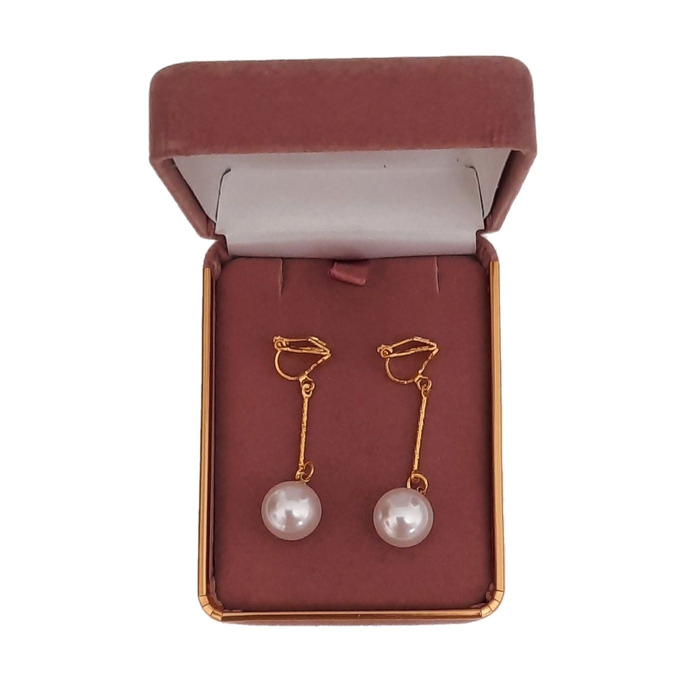 Long Circle Pearl Drop Clip On Earrings(2)