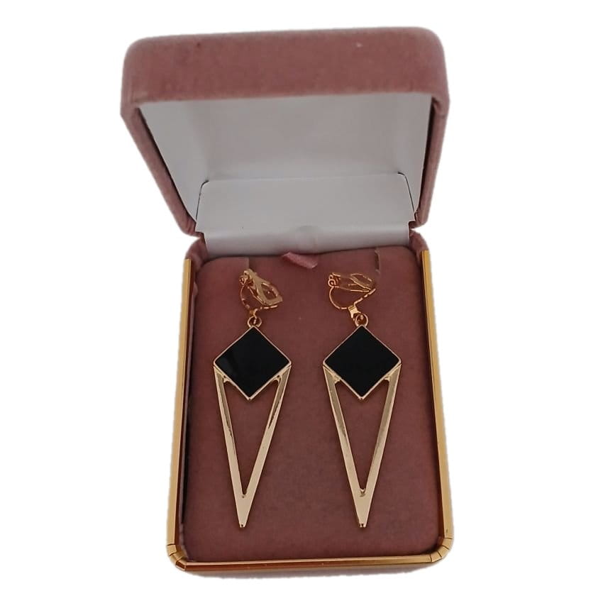 Long Black Centre Clip on Earrings(2)