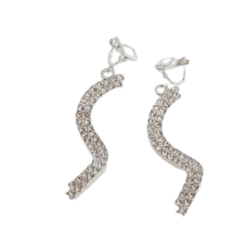 Long Dangly Diamante Clip on Earrings