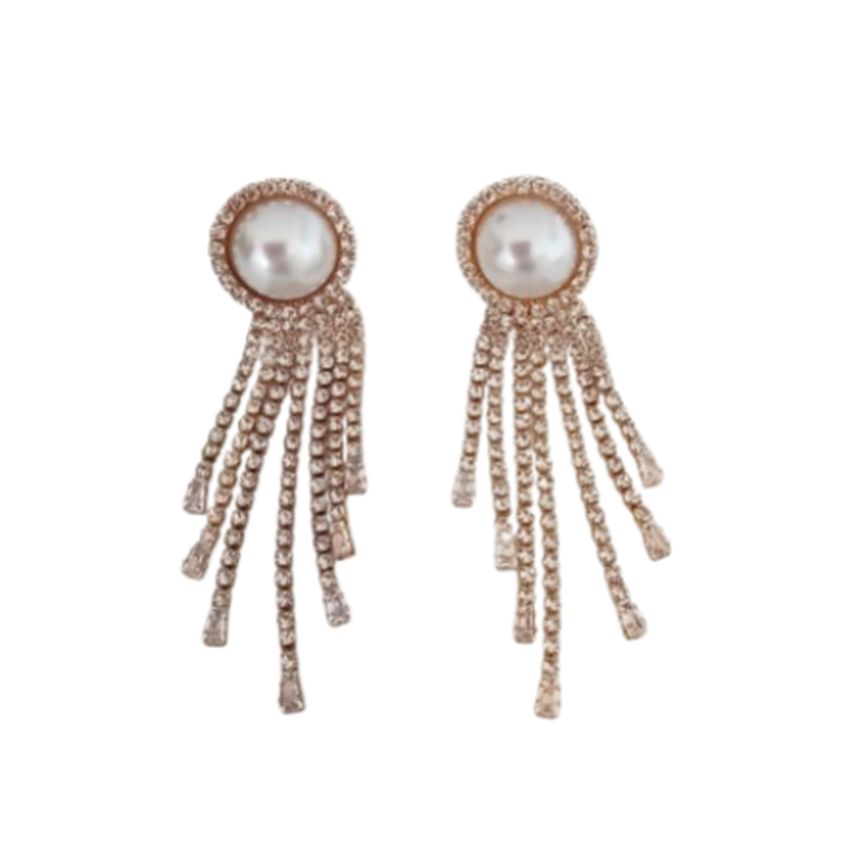 Long Diamante Pearl Drop Clip On Earrings