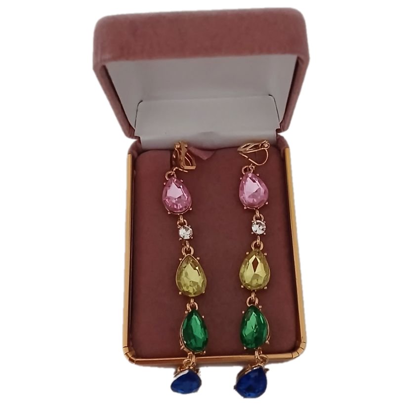 Long Multi Colour Drops Clip On Earrings(2)