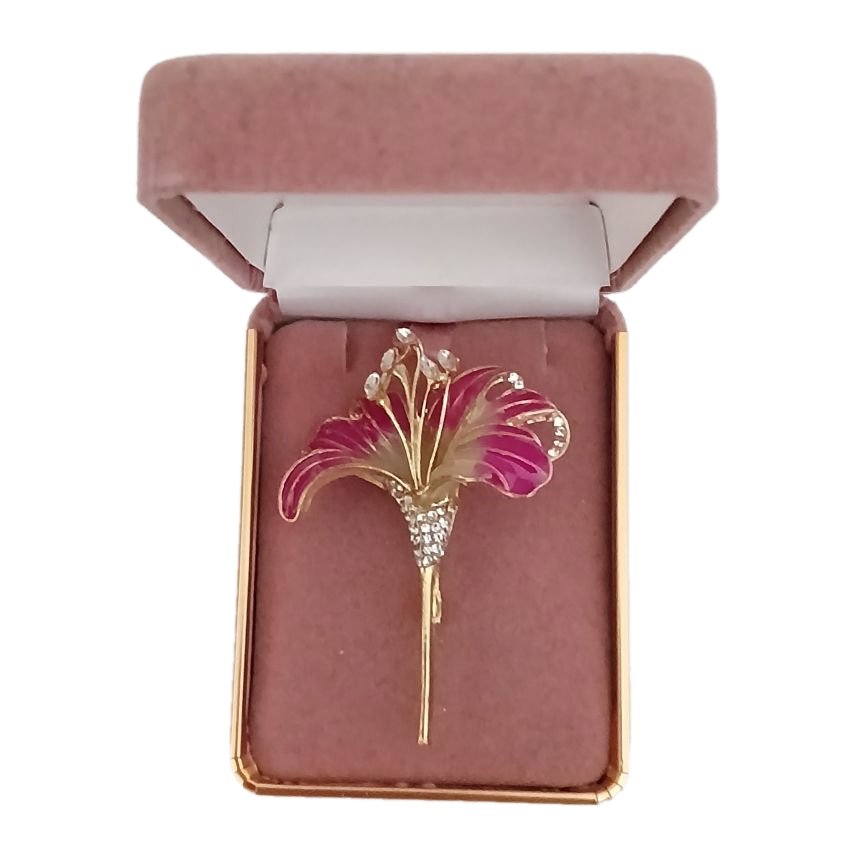 Magenta Pink Flower Diamante Brooch(2)