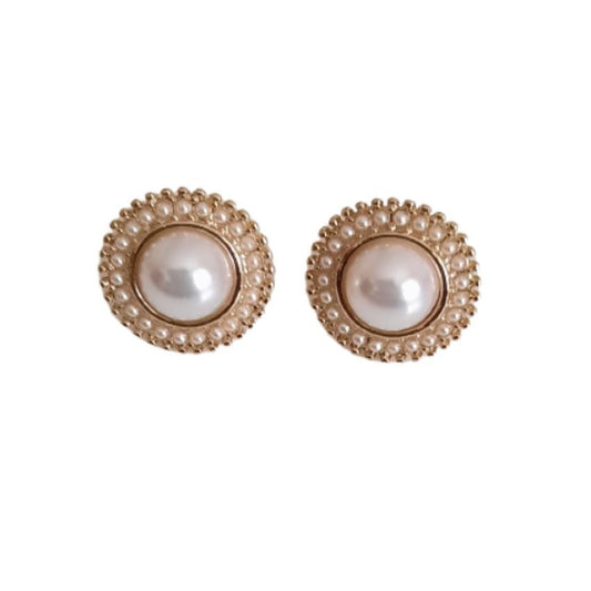 Medium Bling Pearl Gold Clip On Earrings