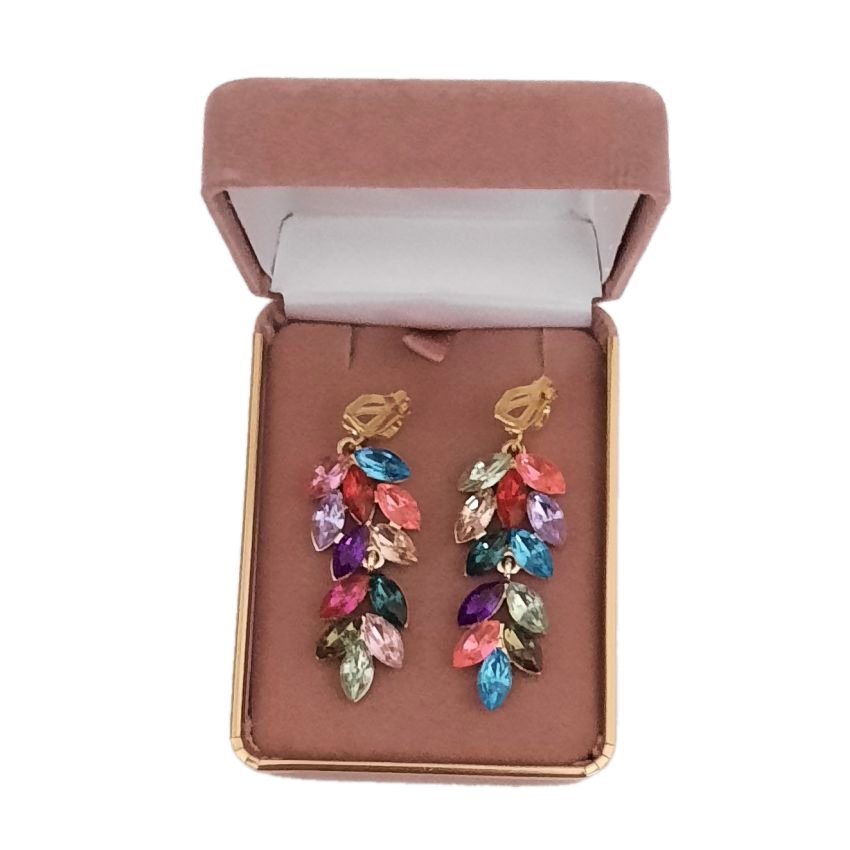 Multi Colour Leaf Drop Clip On Earrings(2)