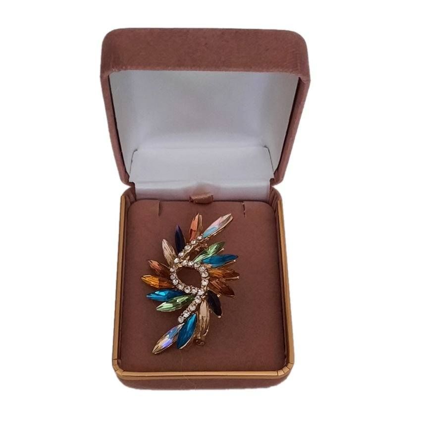 Multi Coloured Leaf Brooch With Crystal(2)