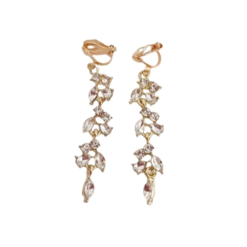 Multi Stone Gold Drop Clip On Earrings