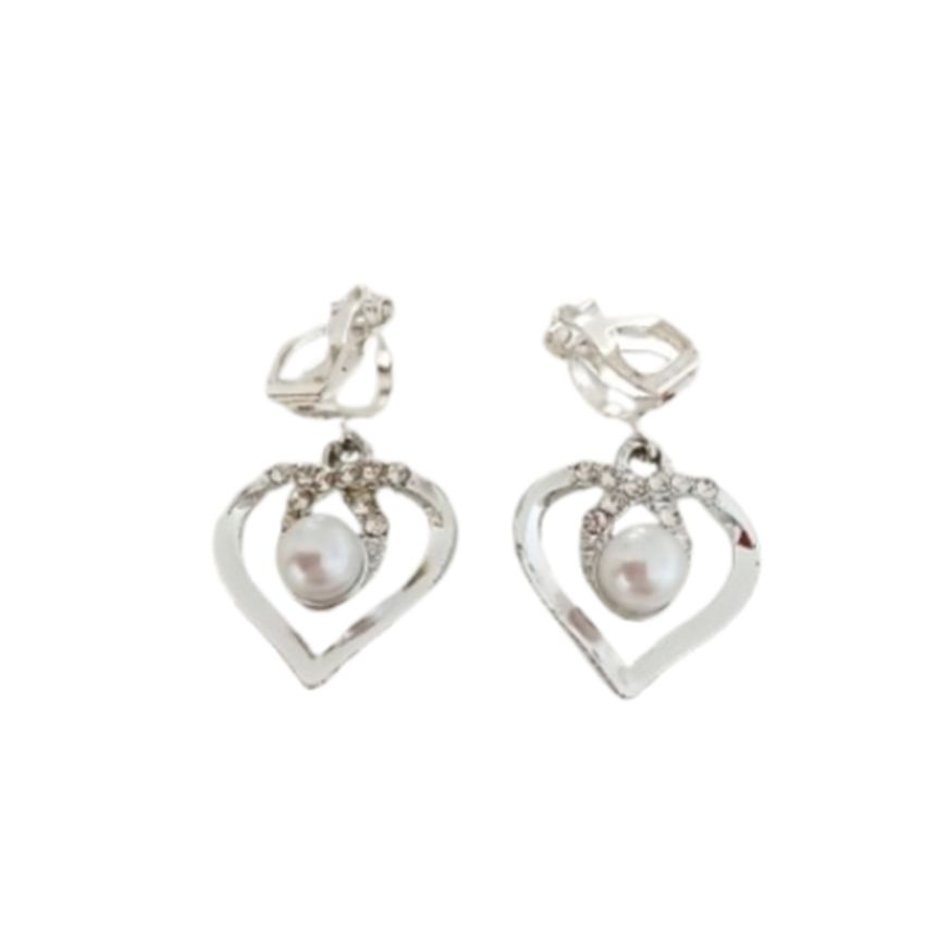 Open Heart Pearl Clip On Earrings