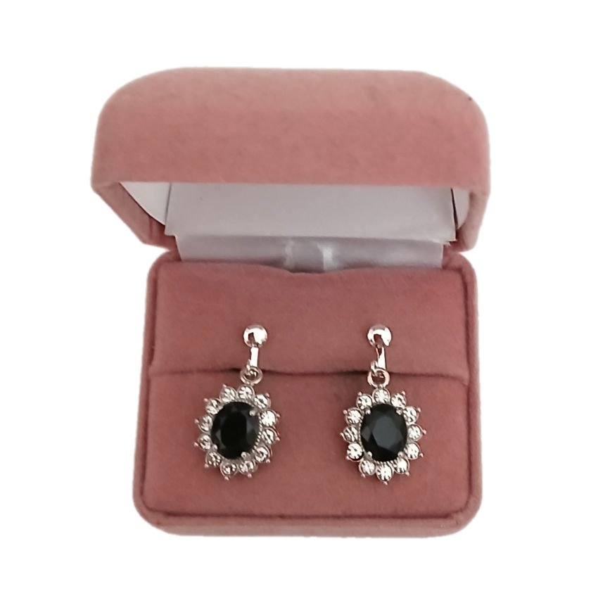 Oval Black Crystal Clip On Earrings(2)