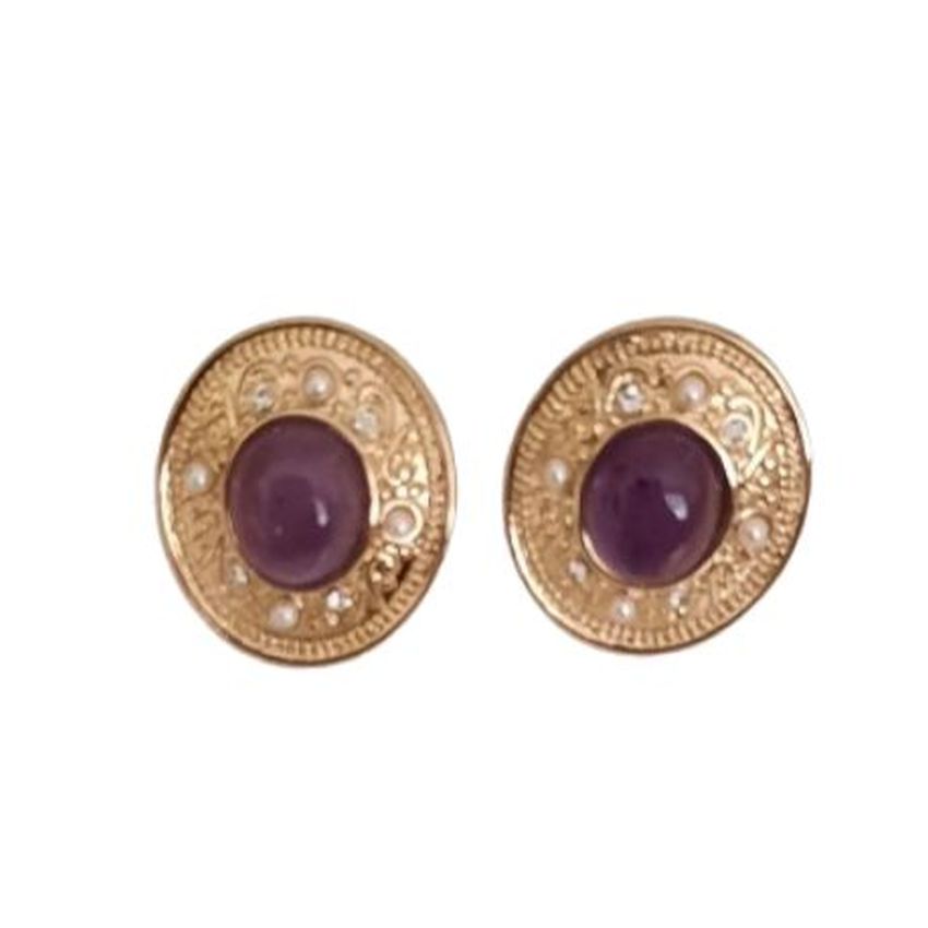 Oval Purple Centre Clip On Earrings