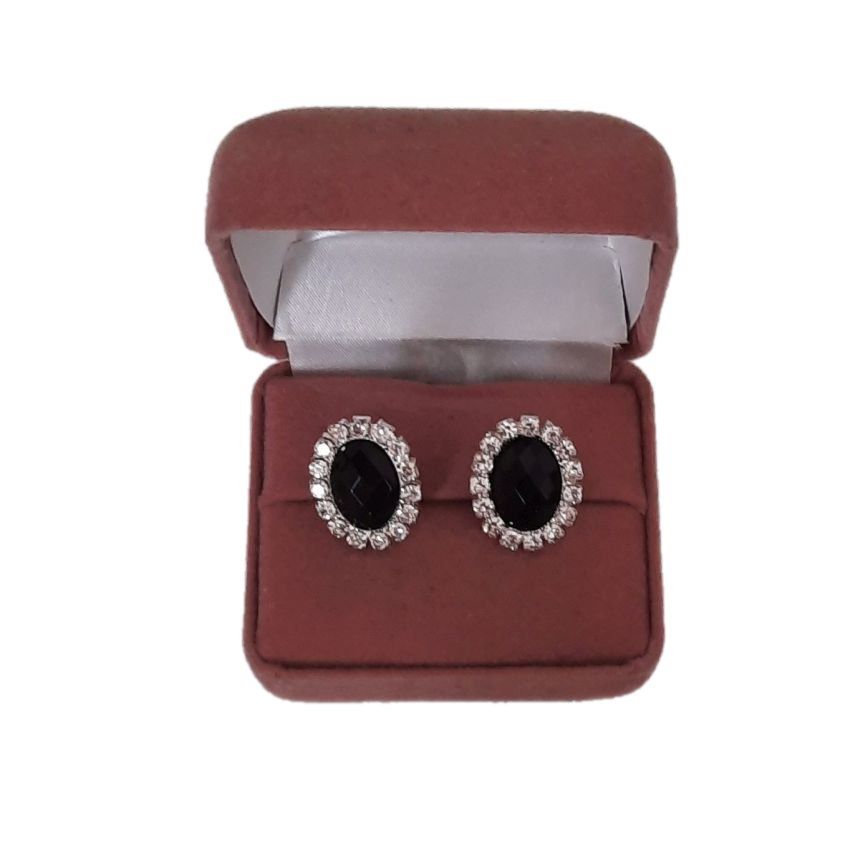 Oval Black Crystal Clip On Earrings(2)