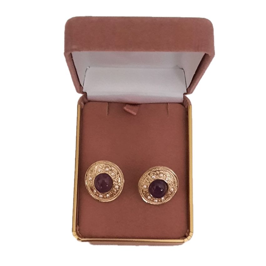 Oval Purple Centre Clip On Earrings(2)