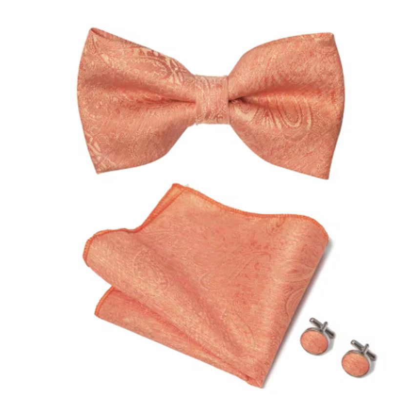 Paisley Orange Dickie Bow Tie And Hanky Set