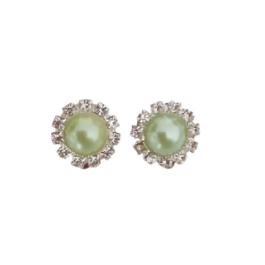 Pale Green Diamante Clip On Earrings