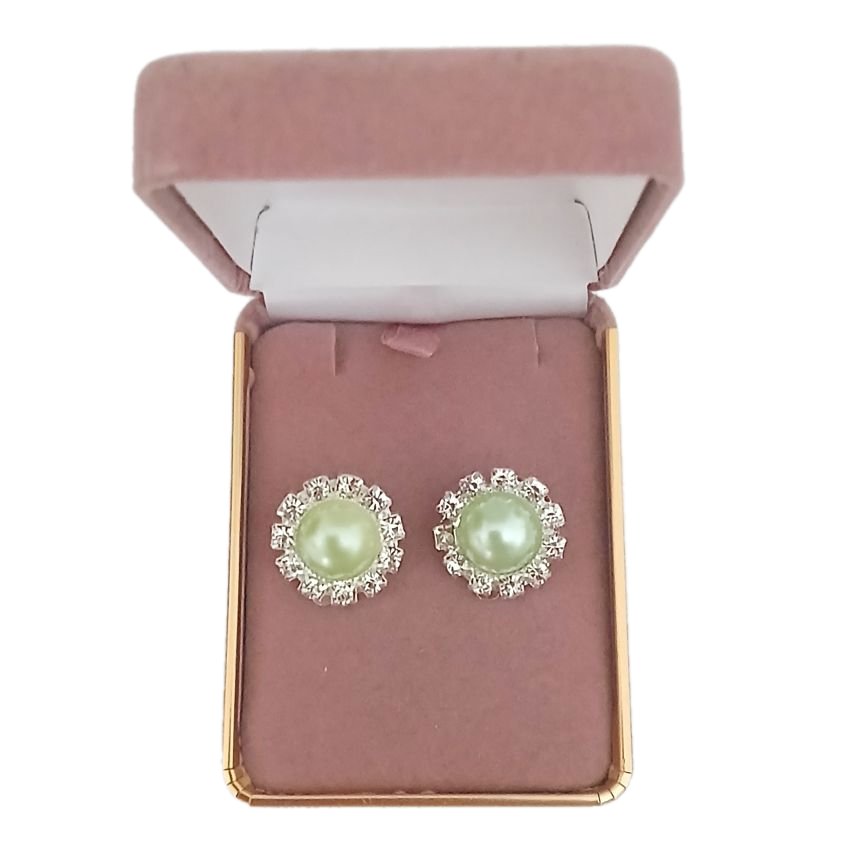 Pale Green Diamante Clip On Earrings(2)