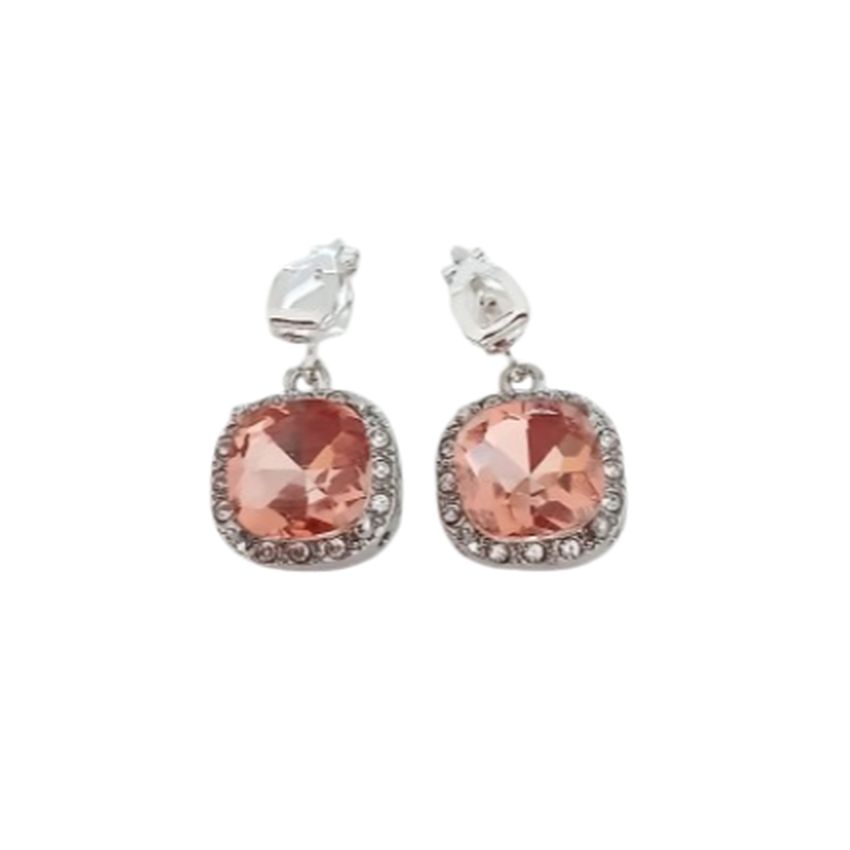 Pale Orange Cubic Zirconia Drop Clip On Earrings