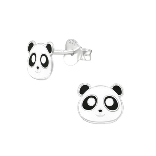 Panda Bear Face Sterling Silver Earrings