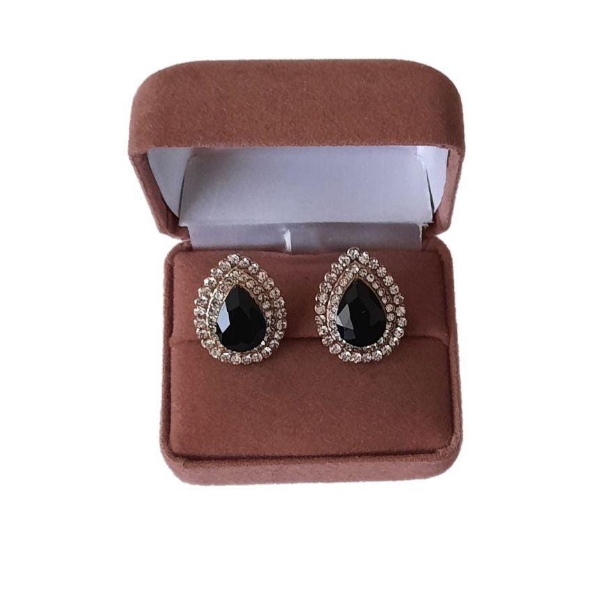 Pear Drop Black Diamante Clip On Earrings(2)