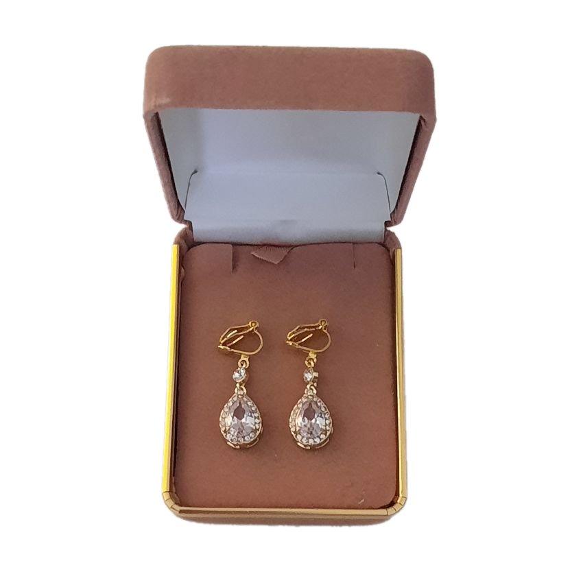 Pear Drop Diamante Edged Clip On Earrings With Diamante Drop(2)