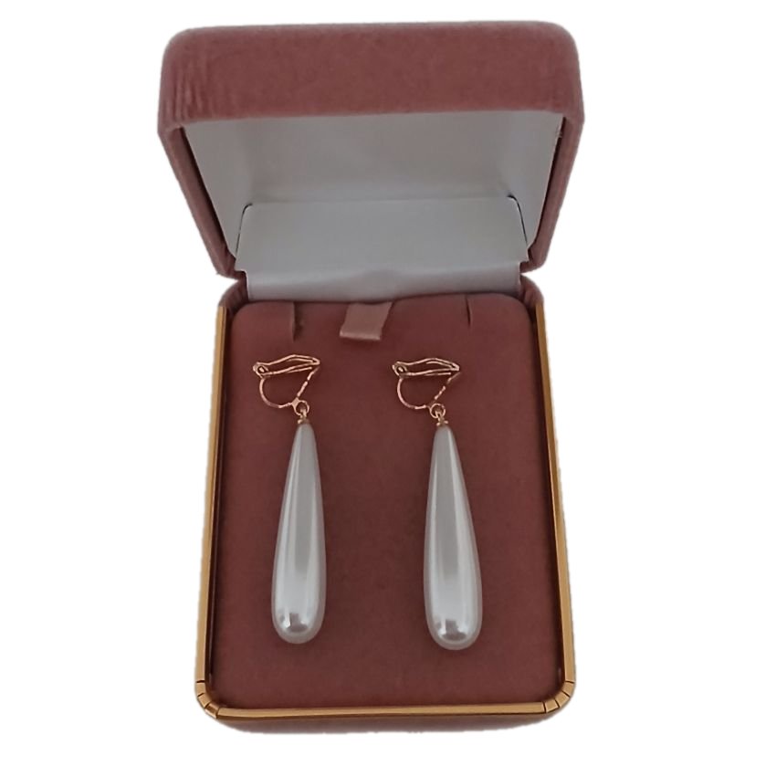 Pearl Bullet Drop Clip On Earrings(2)