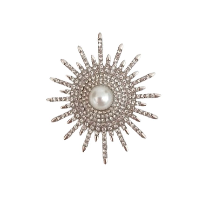 Pearl Centre And Diamante Flower Brooch
