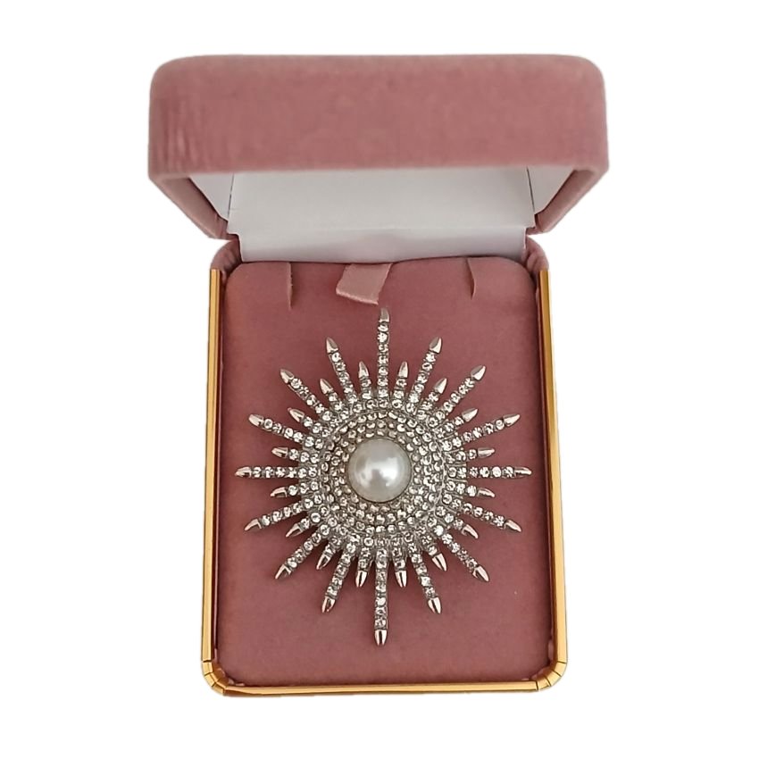 Pearl Centre And Diamante Flower Brooch()