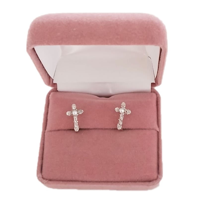 Pearl Centre Cross Communion Clip On Earrings()
