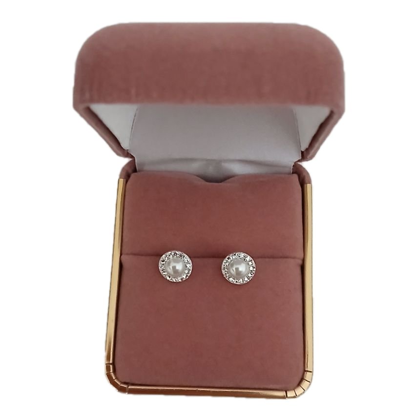Pearl Centre With Crystal Edges Girls Small Communion Earrings(2)