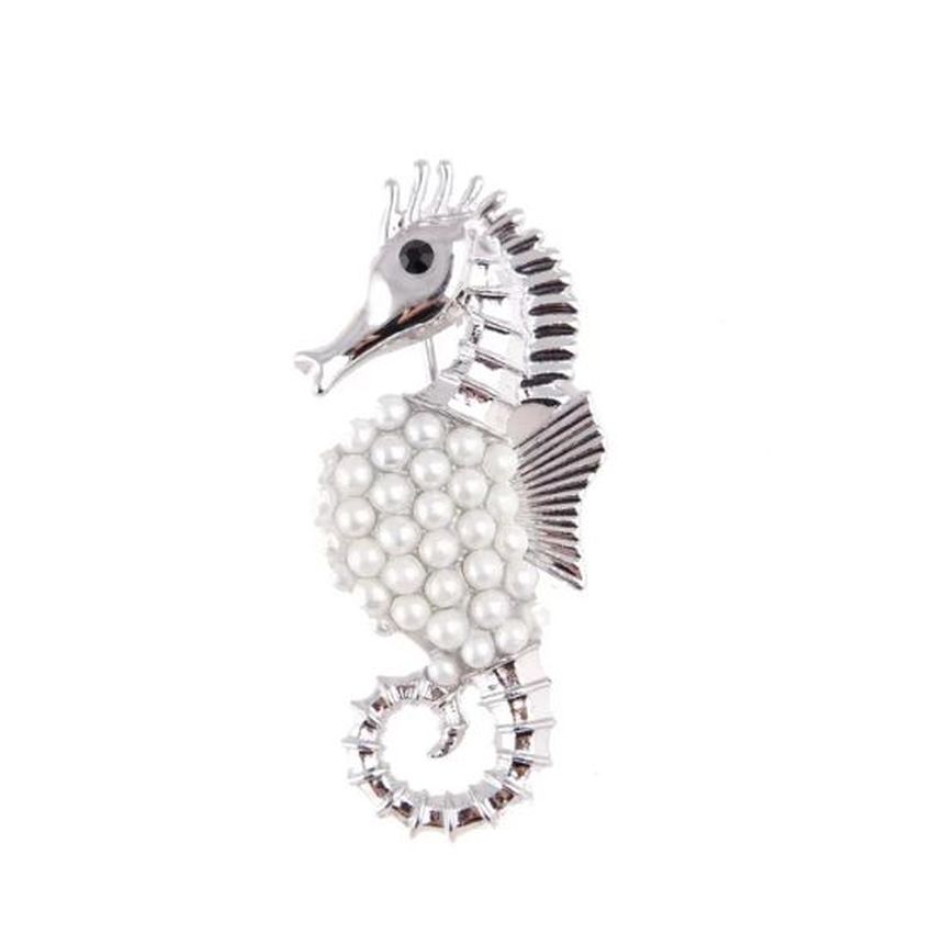 Pearl Set Seahorse Ladies Brooch