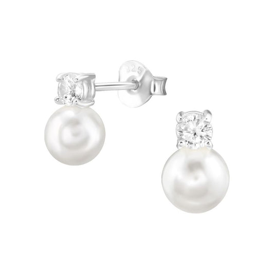 Pearl With Stone Top Communion Earrings