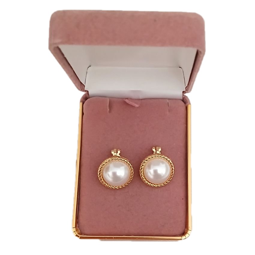Pearl Centre Gold Stud Clip On Earrings(2)
