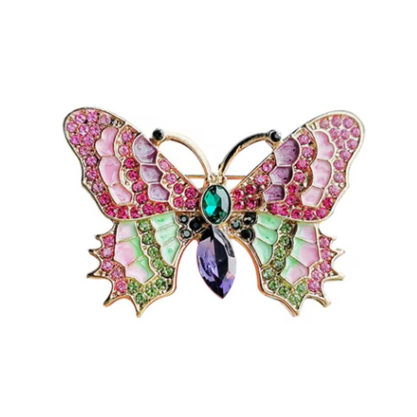 Pink And Green Cubic Zirconia Brooch