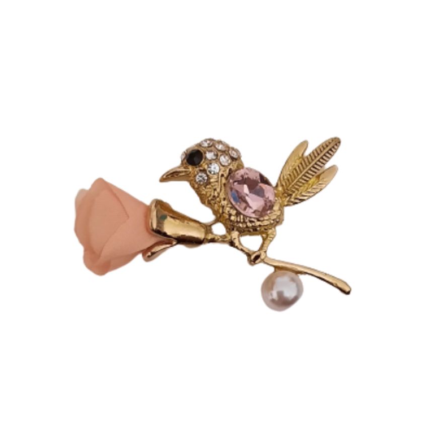 Pink Crystal Bird Brooch