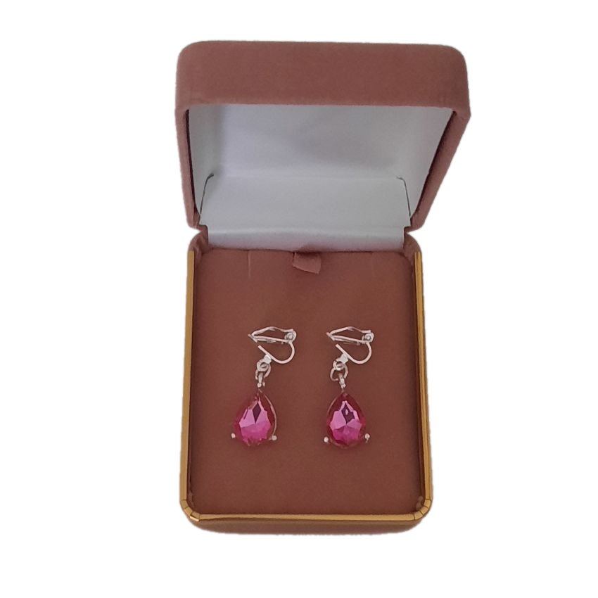 Pink Teardrop Clip On Earrings(2)