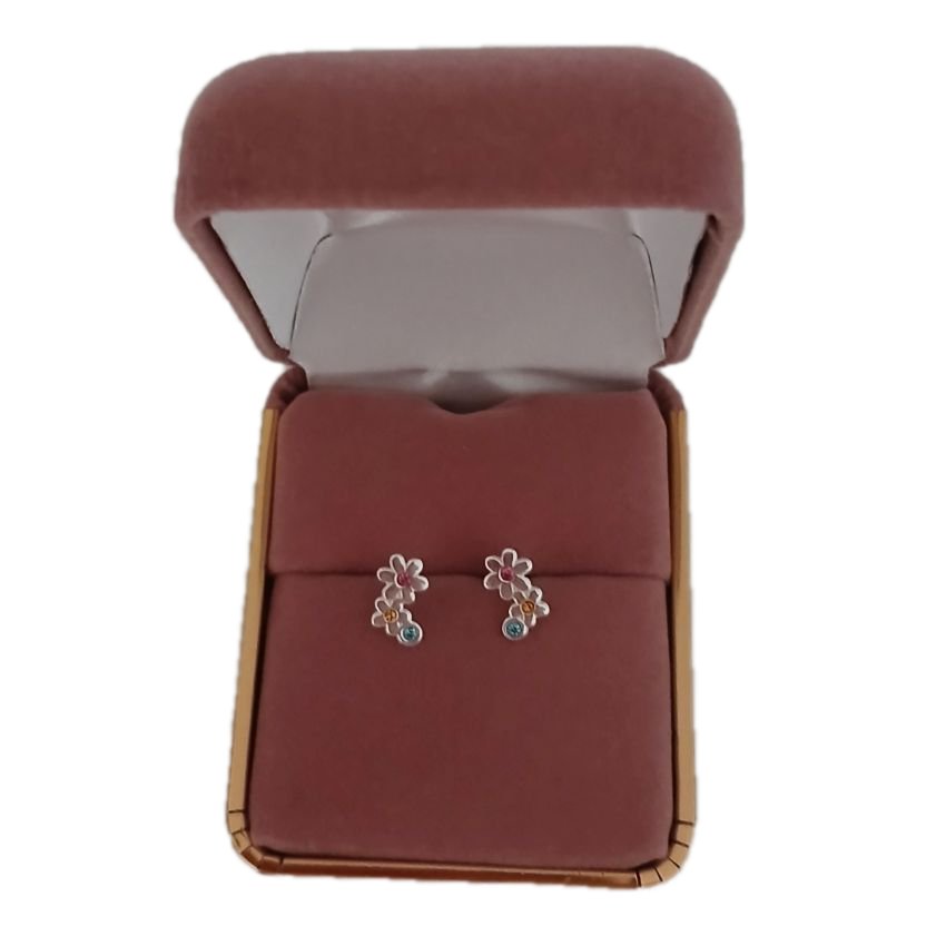 Pink And Silver Petals Girls Stud Earrings