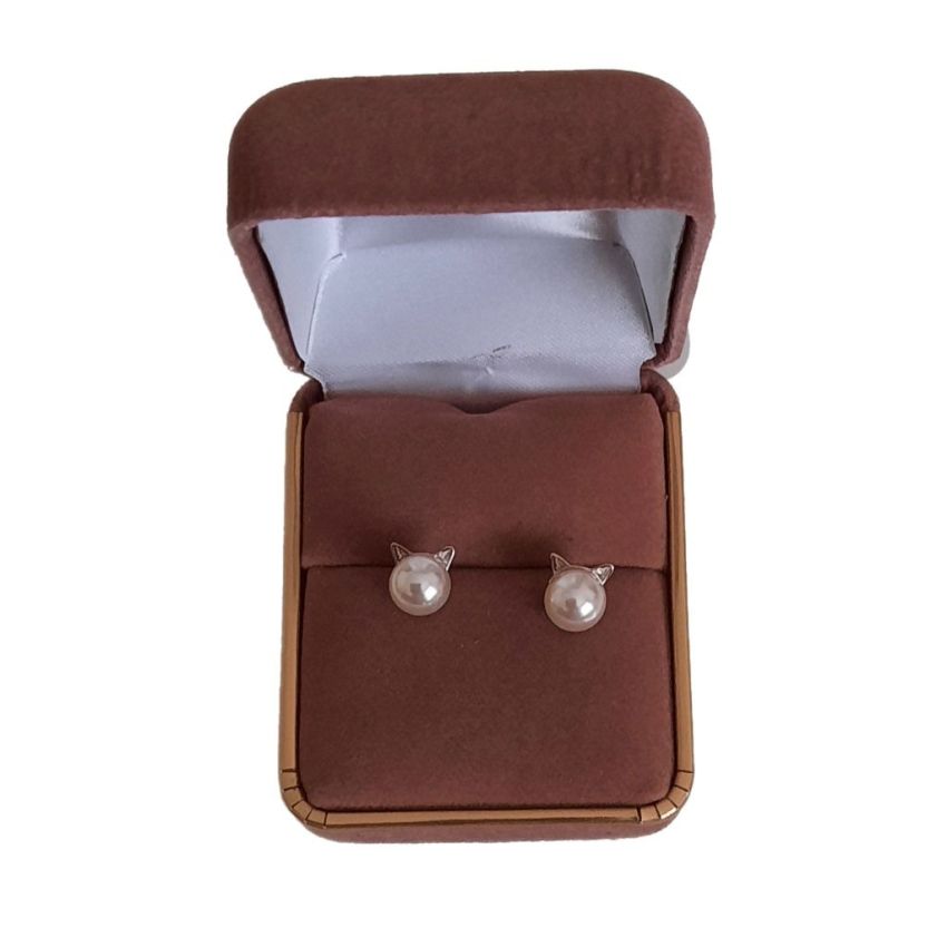 Plated Pearl Cats Face Silver Earrings(2)