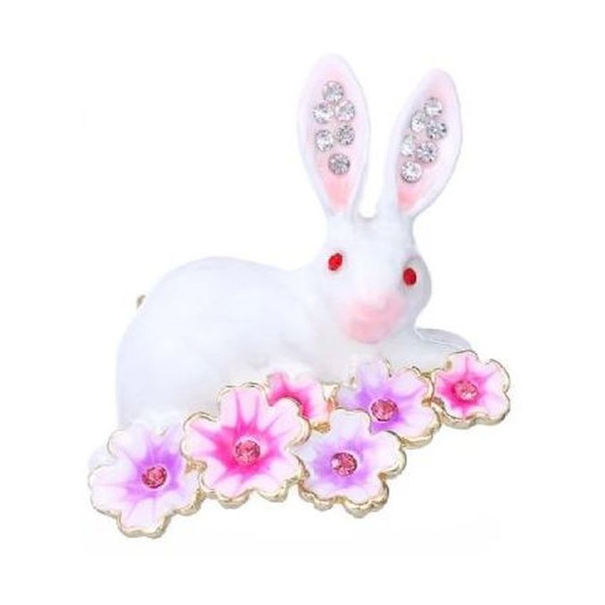 Pretty Bunny And Flower Ladies Brooch