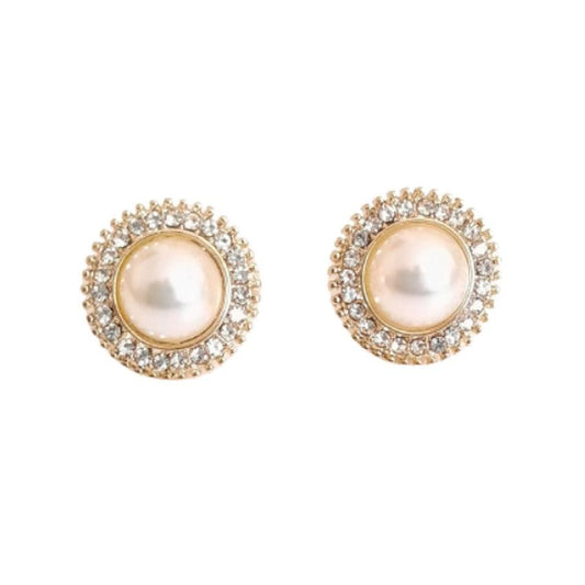 Pretty Diamante Pearl  Clip On Earrings