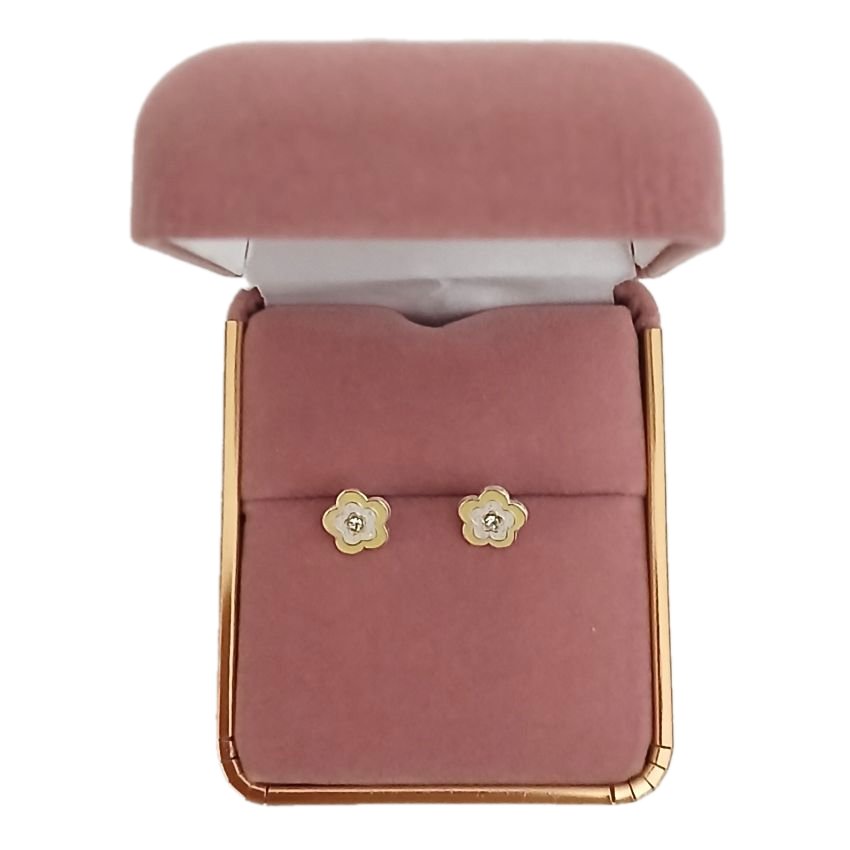 Pretty Pave Surround Sterling Silver Flower Earrings(2)