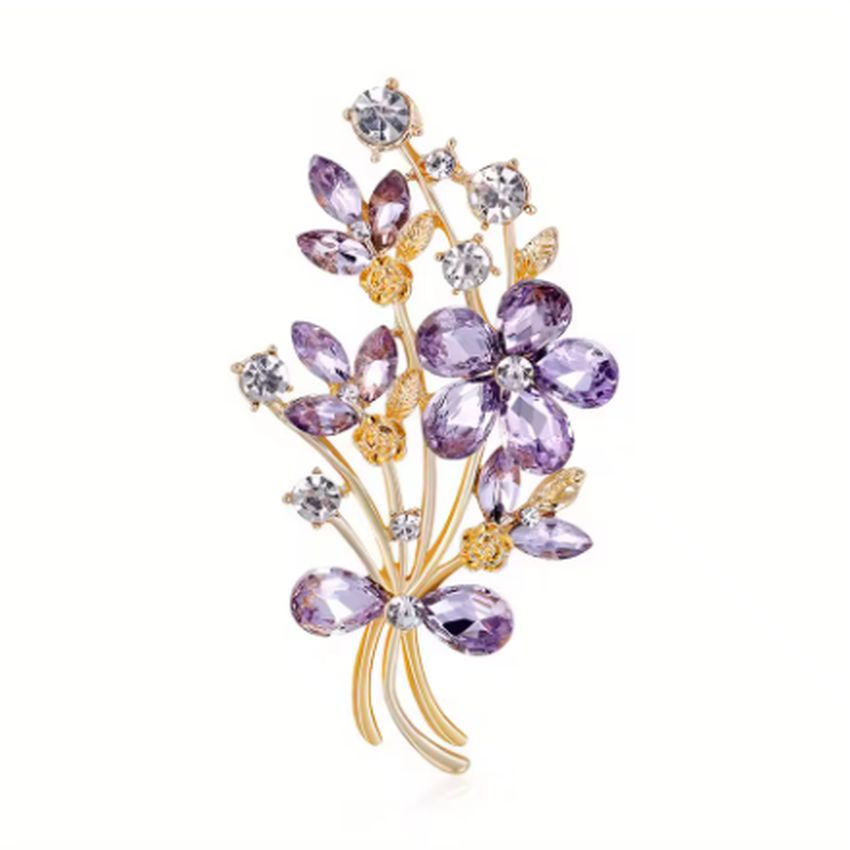 Purple Floral Bouquet Crystal Brooch
