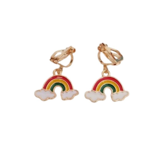 Rainbow And Cloud Clip On Earrings