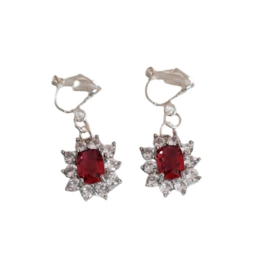Red Centre Diamante Drop Clip On Earrings