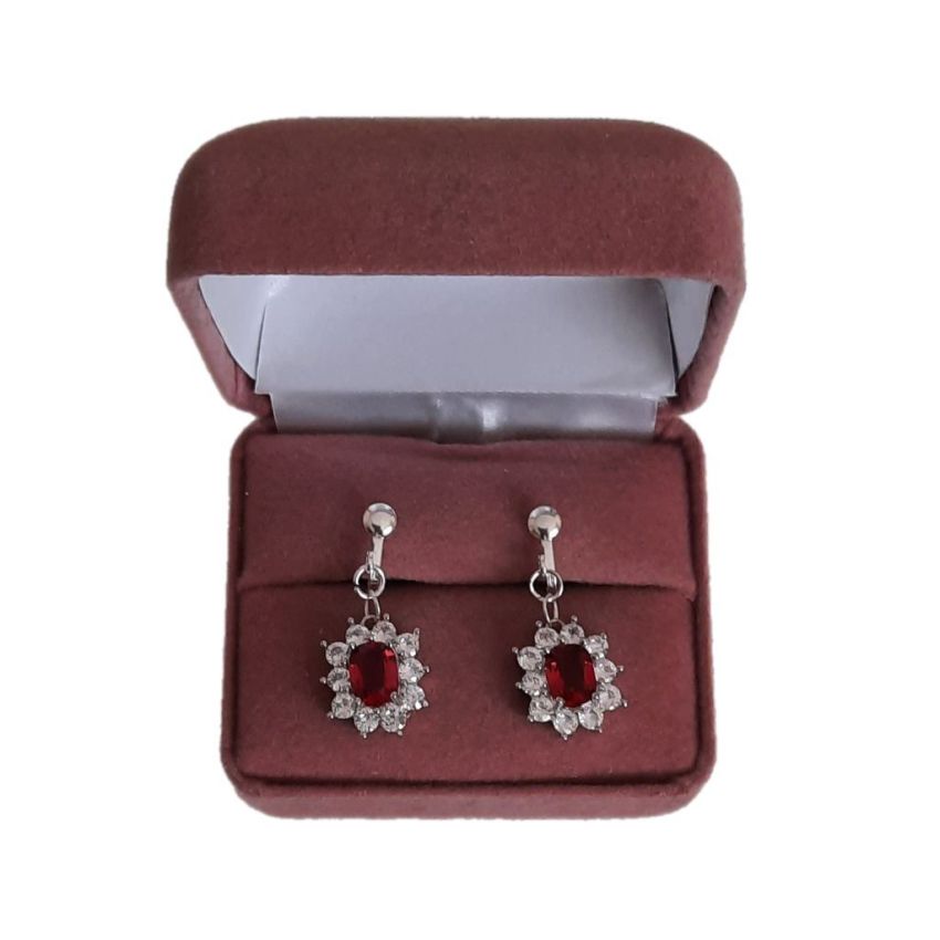 Red Centre Diamante Drop Clip On Earrings(2)
