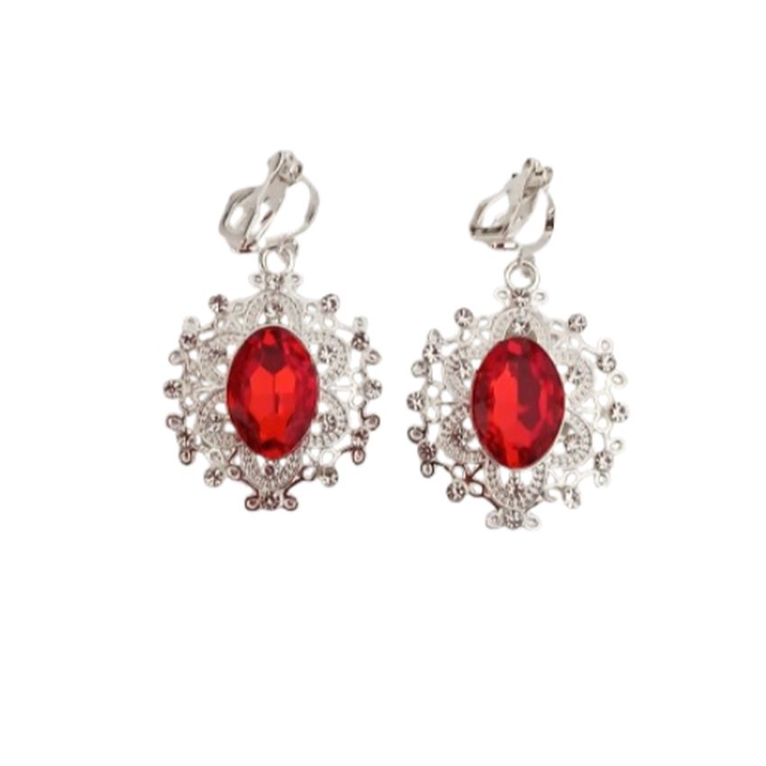 Red Diamante Fancy Clip On Earrings