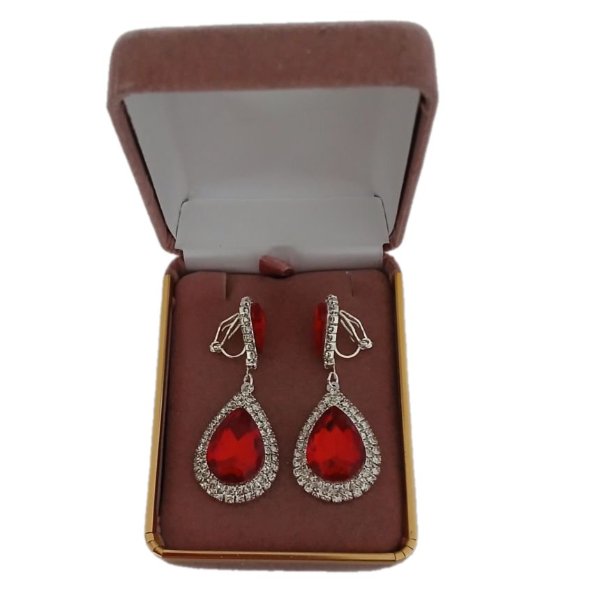 Red Double Diamante Clip On Earrings(2)