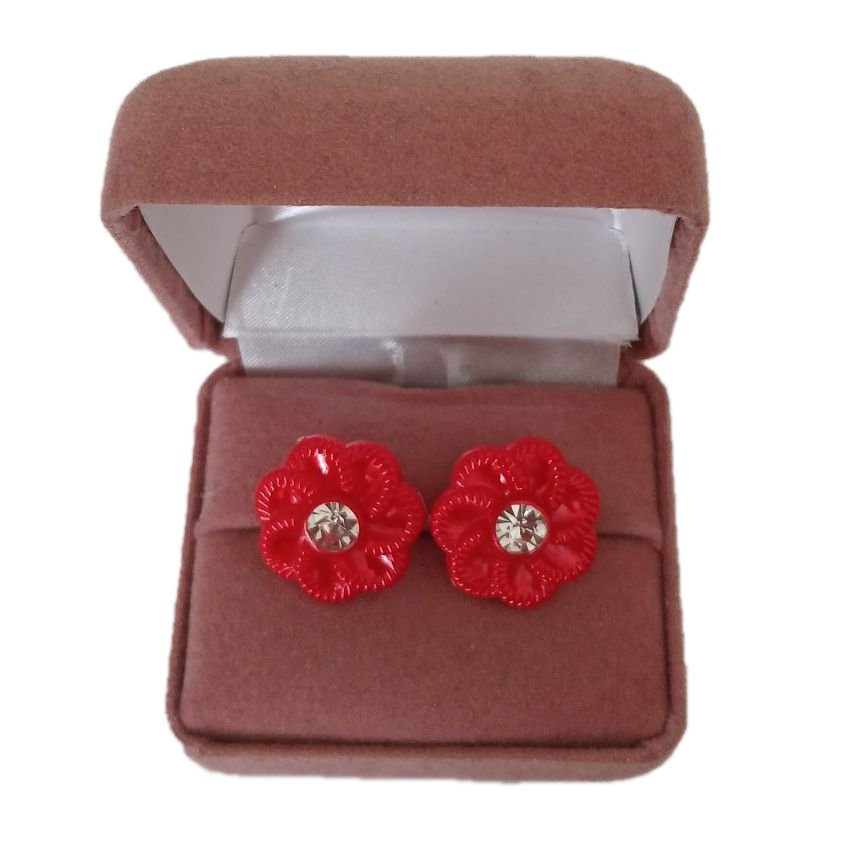 Red Flower Clip On Earrings(2)
