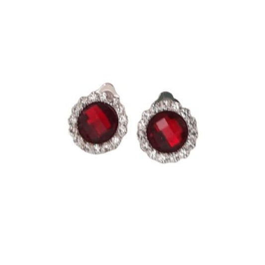 Red Stud Diamante Clip On Earrings