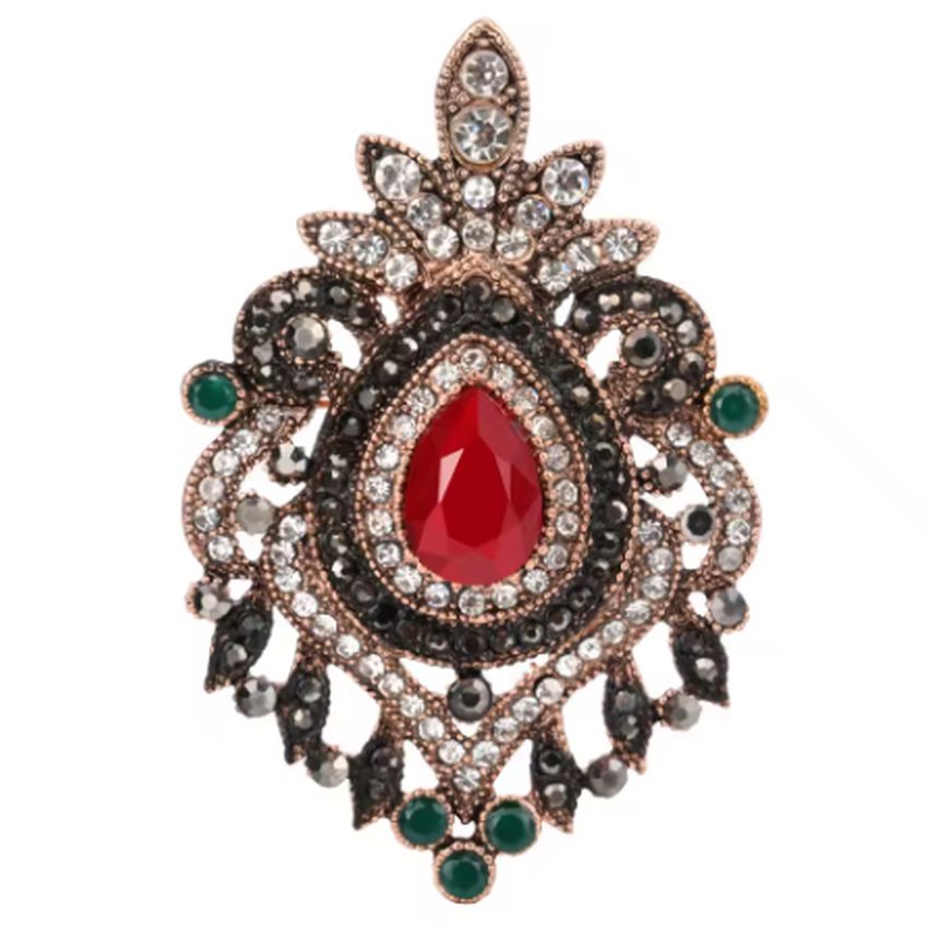 Red And Green Stone Set Gilt Brooch