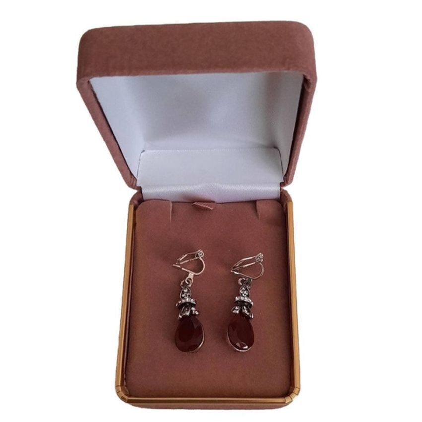 Red Diamante Drop Clip On Earrings
